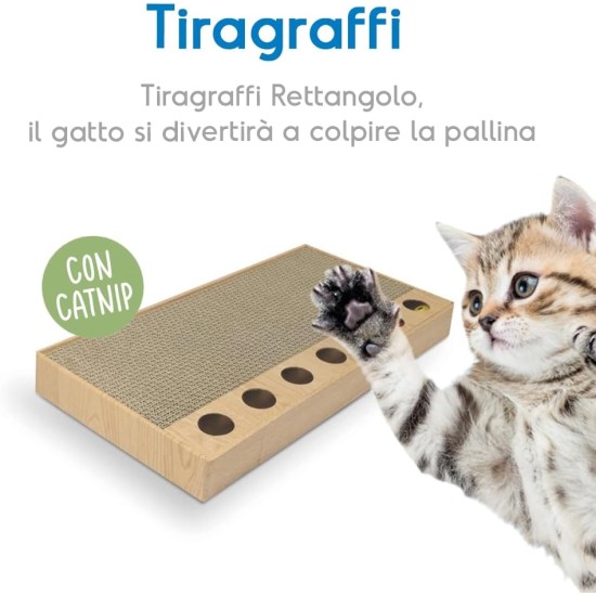 Record - Cardboard Cat Scratching Post with Catnip - Play with Colourful Balls - Rectangular Shape - Dimensions: 48 x 25 x 5 cm - Colour Havana - Psycho-Physical Wellbeing Record - Cardboard Cat Scratching Post with Catnip - Play with Colourful Balls - Rectangular Shape - Dimensions: 48 x 25 x 5 cm - Colour Havana - Psycho-Physical Wellbeing