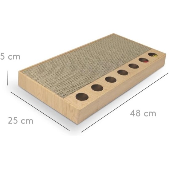 Record - Cardboard Cat Scratching Post with Catnip - Play with Colourful Balls - Rectangular Shape - Dimensions: 48 x 25 x 5 cm - Colour Havana - Psycho-Physical Wellbeing Record - Cardboard Cat Scratching Post with Catnip - Play with Colourful Balls - Rectangular Shape - Dimensions: 48 x 25 x 5 cm - Colour Havana - Psycho-Physical Wellbeing