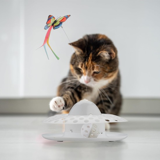 Relaxdays Cat Toy Butterfly and Ball, H x D: 33.5 x 22 cm, Interactive Cat Carousel, Cat Round 360°, White Relaxdays Cat Toy Butterfly and Ball, H x D: 33.5 x 22 cm, Interactive Cat Carousel, Cat Round 360°, White