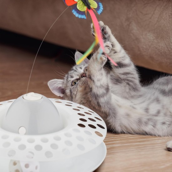 Relaxdays Cat Toy Butterfly and Ball, H x D: 33.5 x 22 cm, Interactive Cat Carousel, Cat Round 360°, White Relaxdays Cat Toy Butterfly and Ball, H x D: 33.5 x 22 cm, Interactive Cat Carousel, Cat Round 360°, White
