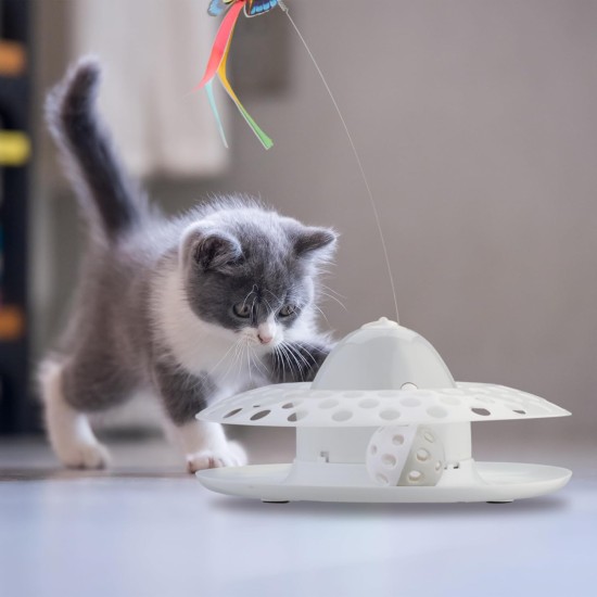 Relaxdays Cat Toy Butterfly and Ball, H x D: 33.5 x 22 cm, Interactive Cat Carousel, Cat Round 360°, White Relaxdays Cat Toy Butterfly and Ball, H x D: 33.5 x 22 cm, Interactive Cat Carousel, Cat Round 360°, White