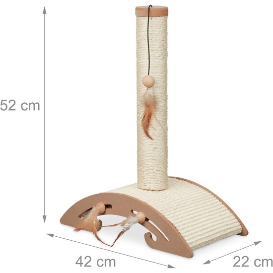 Relaxdays Scratching toy, cat board MDF and sisal, H x W x D: 30 x 17 x 30 cm, play wheel, balls and feathers, cat toy, natural Relaxdays Scratching toy, cat board MDF and sisal, H x W x D: 30 x 17 x 30 cm, play wheel, balls and feathers, cat toy, natural