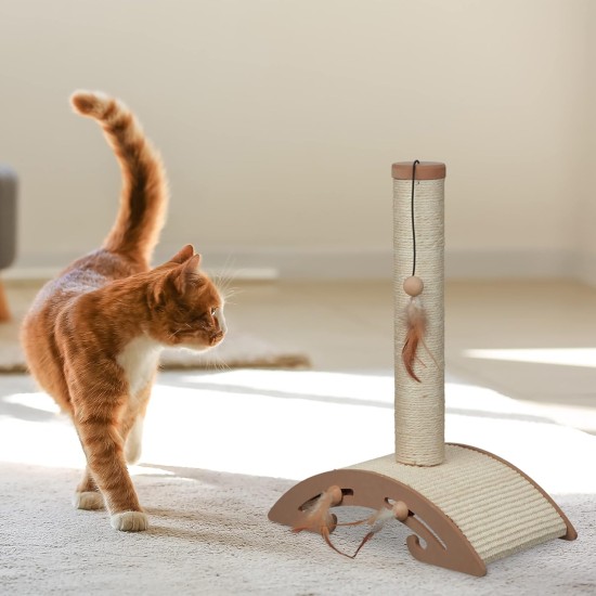 Relaxdays Scratching toy, cat board MDF and sisal, H x W x D: 30 x 17 x 30 cm, play wheel, balls and feathers, cat toy, natural Relaxdays Scratching toy, cat board MDF and sisal, H x W x D: 30 x 17 x 30 cm, play wheel, balls and feathers, cat toy, natural
