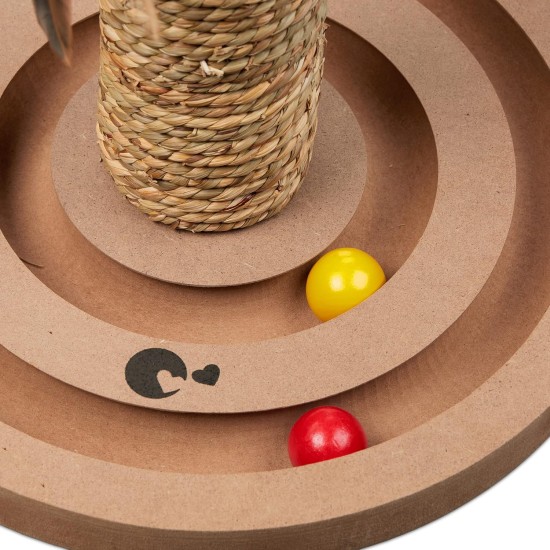 Relaxdays Scratching toy, cat board MDF and sisal, H x W x D: 30 x 17 x 30 cm, play wheel, balls and feathers, cat toy, natural Relaxdays Scratching toy, cat board MDF and sisal, H x W x D: 30 x 17 x 30 cm, play wheel, balls and feathers, cat toy, natural