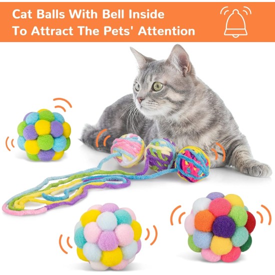 Retro Shaw Wool Cat Toy Balls with Bell and Fuzzy Balls, Interactive Toy for Indoor Cats and Kittens, 6 Pack Retro Shaw Wool Cat Toy Balls with Bell and Fuzzy Balls, Interactive Toy for Indoor Cats and Kittens, 6 Pack