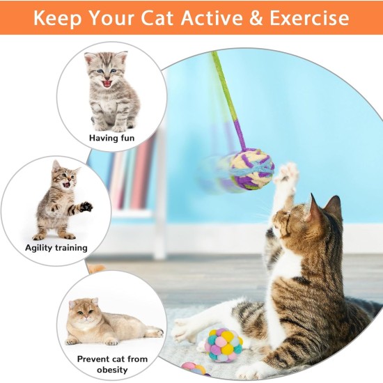 Retro Shaw Wool Cat Toy Balls with Bell and Fuzzy Balls, Interactive Toy for Indoor Cats and Kittens, 6 Pack Retro Shaw Wool Cat Toy Balls with Bell and Fuzzy Balls, Interactive Toy for Indoor Cats and Kittens, 6 Pack