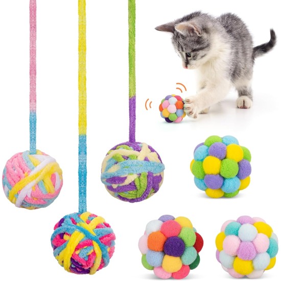 Retro Shaw Wool Cat Toy Balls with Bell and Fuzzy Balls, Interactive Toy for Indoor Cats and Kittens, 6 Pack Retro Shaw Wool Cat Toy Balls with Bell and Fuzzy Balls, Interactive Toy for Indoor Cats and Kittens, 6 Pack