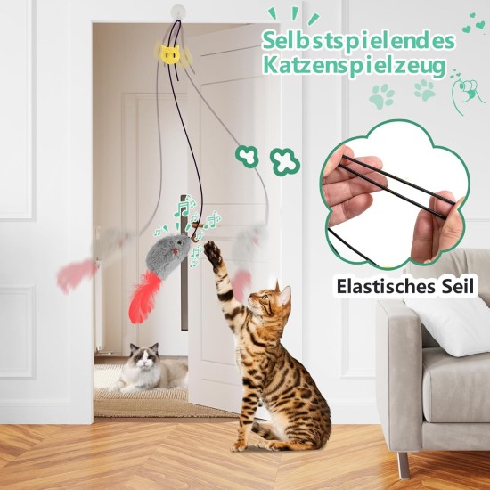 SDFLKAE Pack of 2 Cat Toy Mouse Self-Employment Hanging Door Frame Elastic Mouse with Squeaky Sound, No Batteries Required, Interactive Cat Toy with Feather Tail SDFLKAE Pack of 2 Cat Toy Mouse Self-Employment Hanging Door Frame Elastic Mouse with Squeaky Sound, No Batteries Required, Interactive Cat Toy with Feather Tail