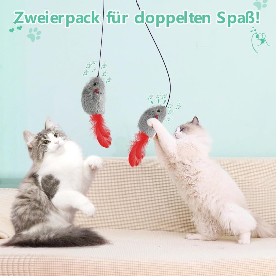 SDFLKAE Pack of 2 Cat Toy Mouse Self-Employment Hanging Door Frame Elastic Mouse with Squeaky Sound, No Batteries Required, Interactive Cat Toy with Feather Tail SDFLKAE Pack of 2 Cat Toy Mouse Self-Employment Hanging Door Frame Elastic Mouse with Squeaky Sound, No Batteries Required, Interactive Cat Toy with Feather Tail