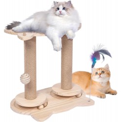 Scratching Posts for Cats, Novelfun Cat Toy Wooden Base Toy Cat Tree with Feathers and Perch for Small and Medium Adult Cats Scratching Posts for Cats, Novelfun Cat Toy Wooden Base Toy Cat Tree with Feathers and Perch for Small and Medium Adult Cats