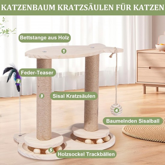 Scratching Posts for Cats, Novelfun Cat Toy Wooden Base Toy Cat Tree with Feathers and Perch for Small and Medium Adult Cats Scratching Posts for Cats, Novelfun Cat Toy Wooden Base Toy Cat Tree with Feathers and Perch for Small and Medium Adult Cats