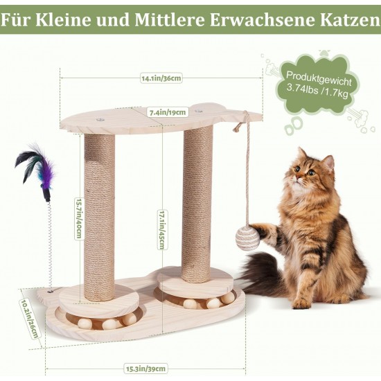 Scratching Posts for Cats, Novelfun Cat Toy Wooden Base Toy Cat Tree with Feathers and Perch for Small and Medium Adult Cats Scratching Posts for Cats, Novelfun Cat Toy Wooden Base Toy Cat Tree with Feathers and Perch for Small and Medium Adult Cats