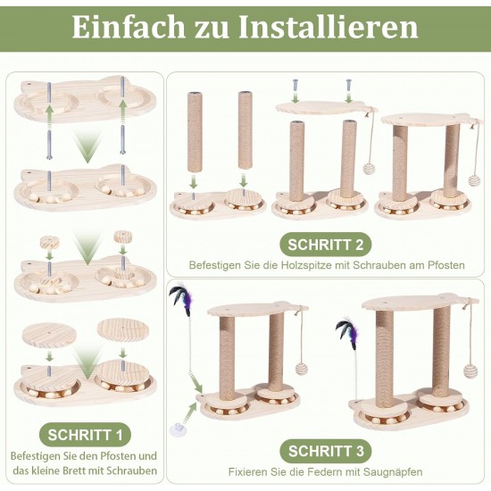 Scratching Posts for Cats, Novelfun Cat Toy Wooden Base Toy Cat Tree with Feathers and Perch for Small and Medium Adult Cats Scratching Posts for Cats, Novelfun Cat Toy Wooden Base Toy Cat Tree with Feathers and Perch for Small and Medium Adult Cats