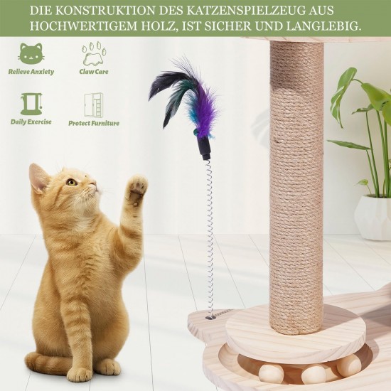 Scratching Posts for Cats, Novelfun Cat Toy Wooden Base Toy Cat Tree with Feathers and Perch for Small and Medium Adult Cats Scratching Posts for Cats, Novelfun Cat Toy Wooden Base Toy Cat Tree with Feathers and Perch for Small and Medium Adult Cats
