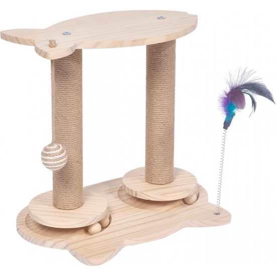 Scratching Posts for Cats, Novelfun Cat Toy Wooden Base Toy Cat Tree with Feathers and Perch for Small and Medium Adult Cats Scratching Posts for Cats, Novelfun Cat Toy Wooden Base Toy Cat Tree with Feathers and Perch for Small and Medium Adult Cats