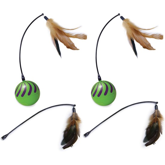 SmartyKat 2 x Electronic Feather Tangle Toy for Cats and Kittens - Includes 2 Extra Wands, Spin, Battery Operated, Fun and Engaging Play, Promotes Training, Green SmartyKat 2 x Electronic Feather Tangle Toy for Cats and Kittens - Includes 2 Extra Wands, Spin, Battery Operated, Fun and Engaging Play, Promotes Training, Green