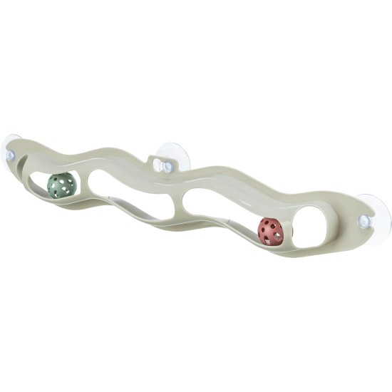 TRIXIE Fix & Catch 41416 Cat Toy for Attaching to Smooth Surfaces with Suction Cups Two Rattle Balls 45 cm Wide Plastic