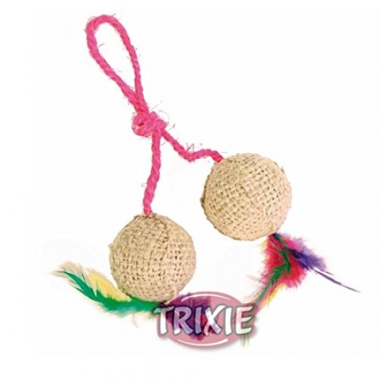 Trixie 2 Balls On A Rope - Jute Cat Toy Trixie 2 Balls On A Rope - Jute Cat Toy