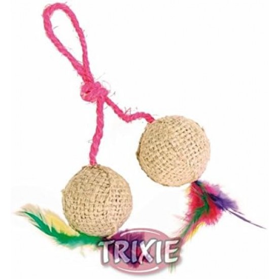 Trixie 2 Balls On A Rope - Jute Cat Toy Trixie 2 Balls On A Rope - Jute Cat Toy