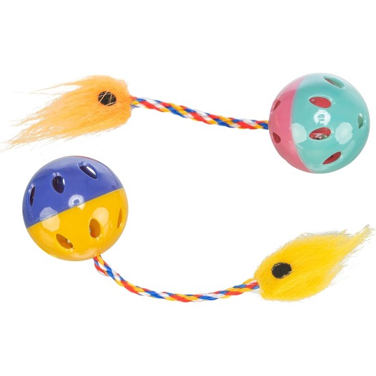 Trixie Two Plastic Rattling Balls with Tails, 4 cm, Pack of 4 Trixie Two Plastic Rattling Balls with Tails, 4 cm, Pack of 4