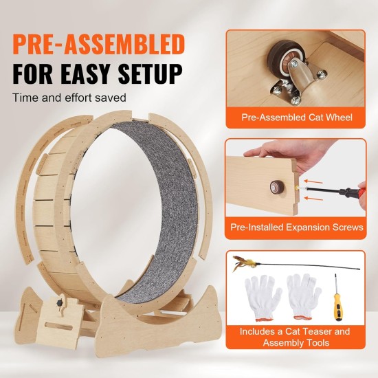 VEVOR Cat Running Wheel, Large Cat Treadmill for Domestic Cats, 91 cm Cat Running Wheel with Removable Carpet and Cat Fishing Rod for Running/Walking/Exercising, Suitable for Most Cats up to 6 kg VEVOR Cat Running Wheel, Large Cat Treadmill for Domestic Cats, 91 cm Cat Running Wheel with Removable Carpet and Cat Fishing Rod for Running/Walking/Exercising, Suitable for Most Cats up to 6 kg