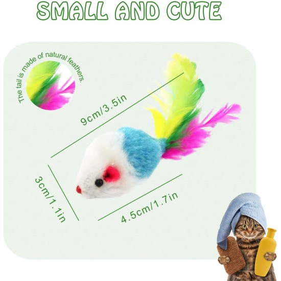 VIKSAUN Pack of 20 Cat Toys - Furry Kitten Mouse with Rattle, Feather Tails and Catcher - Colourful Pet Toy VIKSAUN Pack of 20 Cat Toys - Furry Kitten Mouse with Rattle, Feather Tails and Catcher - Colourful Pet Toy
