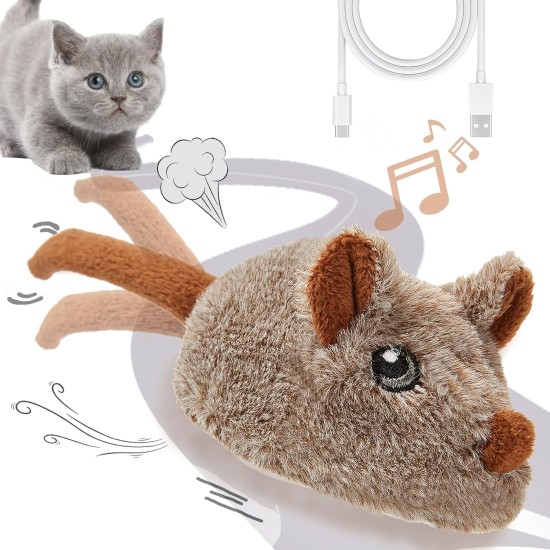 Vealind Cat Toy Rechargeable Mouse with Wiggle Tail, Lifelike Squeak Chirping Electronic Mice for Indoor Cats, USB Touch Activated Kitten Toy (Brown) Vealind Cat Toy Rechargeable Mouse with Wiggle Tail, Lifelike Squeak Chirping Electronic Mice for Indoor Cats, USB Touch Activated Kitten Toy (Brown)