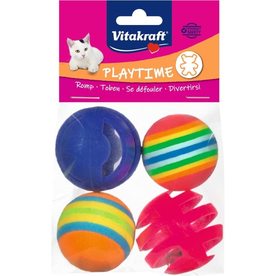 Vitakraft Rattle and Rainbow Balls Cat Toy with Jingles and Rainbow Colours (1 Pack of 4 Balls) Vitakraft Rattle and Rainbow Balls Cat Toy with Jingles and Rainbow Colours (1 Pack of 4 Balls)