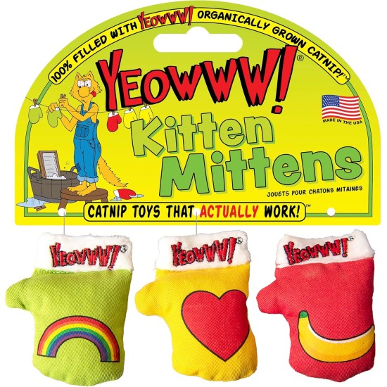 Yeowww! 3 Pcs Kitten Mittens Catnip Toy for Cats, 3 Pack Organic Catnip, Multicolor Cat Toy Yeowww! 3 Pcs Kitten Mittens Catnip Toy for Cats, 3 Pack Organic Catnip, Multicolor Cat Toy