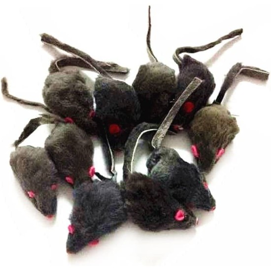 emours Pack of 12 Rattle Furry Mice Cat Toy Realistic Fur Mice Squeaky Toy, Colour Varies emours Pack of 12 Rattle Furry Mice Cat Toy Realistic Fur Mice Squeaky Toy, Colour Varies