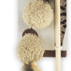 rod Lambskin with 3 Balls and Feathers, Cat Toys, Beige, Grey, White rod Lambskin with 3 Balls and Feathers, Cat Toys, Beige, Grey, White