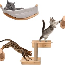 Cat Climbing Wall Set, 5-Piece Cat Furniture Made of Solid Wood with Cat Wall Steps, Cat Lounger, Scratching Post, Modern Wood Colour, Indoor Furniture for Cat, Sleeping, Playing, Lounging Cat Climbing Wall Set, 5-Piece Cat Furniture Made of Solid Wood with Cat Wall Steps, Cat Lounger, Scratching Post, Modern Wood Colour, Indoor Furniture for Cat, Sleeping, Playing, Lounging