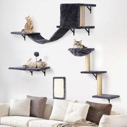 Cat Climbing Wall Set XXL with Cat Tree Hammock, Cat Cave Wall, Cat Bridge, Scratching Board and Cat Wall Elements - 4-Piece Wooden Cat Furniture (Smoke Grey) Cat Climbing Wall Set XXL with Cat Tree Hammock, Cat Cave Wall, Cat Bridge, Scratching Board and Cat Wall Elements - 4-Piece Wooden Cat Furniture (Smoke Grey)