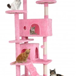 Cat Scratching Post Activity Scratching Posts Cat Tower Height 139cm Play Tower for Cats with 2 Caves, 3 Platforms, 2 Sisal Balls, Climbing Tree, Multiple Levels, Ideal for 3-4 Cats, Pink Cat Scratching Post Activity Scratching Posts Cat Tower Height 139cm Play Tower for Cats with 2 Caves, 3 Platforms, 2 Sisal Balls, Climbing Tree, Multiple Levels, Ideal for 3-4 Cats, Pink