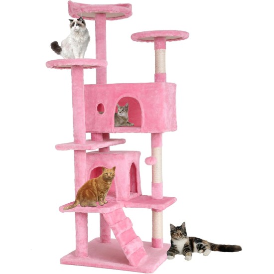 Cat Scratching Post Activity Scratching Posts Cat Tower Height 139cm Play Tower for Cats with 2 Caves, 3 Platforms, 2 Sisal Balls, Climbing Tree, Multiple Levels, Ideal for 3-4 Cats, Pink Cat Scratching Post Activity Scratching Posts Cat Tower Height 139cm Play Tower for Cats with 2 Caves, 3 Platforms, 2 Sisal Balls, Climbing Tree, Multiple Levels, Ideal for 3-4 Cats, Pink