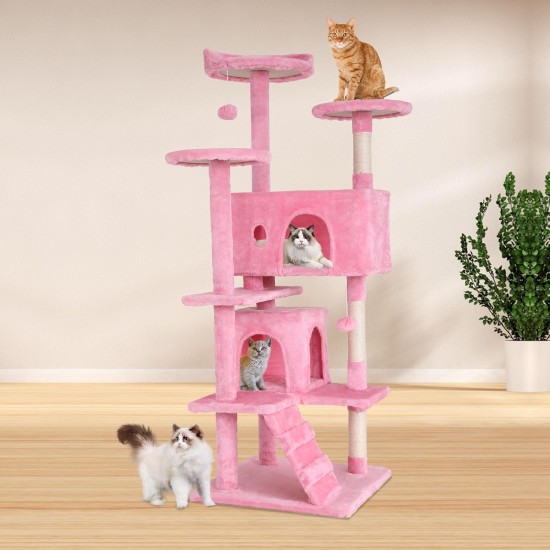 Cat Scratching Post Activity Scratching Posts Cat Tower Height 139cm Play Tower for Cats with 2 Caves, 3 Platforms, 2 Sisal Balls, Climbing Tree, Multiple Levels, Ideal for 3-4 Cats, Pink Cat Scratching Post Activity Scratching Posts Cat Tower Height 139cm Play Tower for Cats with 2 Caves, 3 Platforms, 2 Sisal Balls, Climbing Tree, Multiple Levels, Ideal for 3-4 Cats, Pink