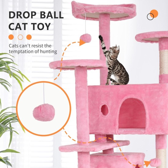 Cat Scratching Post Activity Scratching Posts Cat Tower Height 139cm Play Tower for Cats with 2 Caves, 3 Platforms, 2 Sisal Balls, Climbing Tree, Multiple Levels, Ideal for 3-4 Cats, Pink Cat Scratching Post Activity Scratching Posts Cat Tower Height 139cm Play Tower for Cats with 2 Caves, 3 Platforms, 2 Sisal Balls, Climbing Tree, Multiple Levels, Ideal for 3-4 Cats, Pink