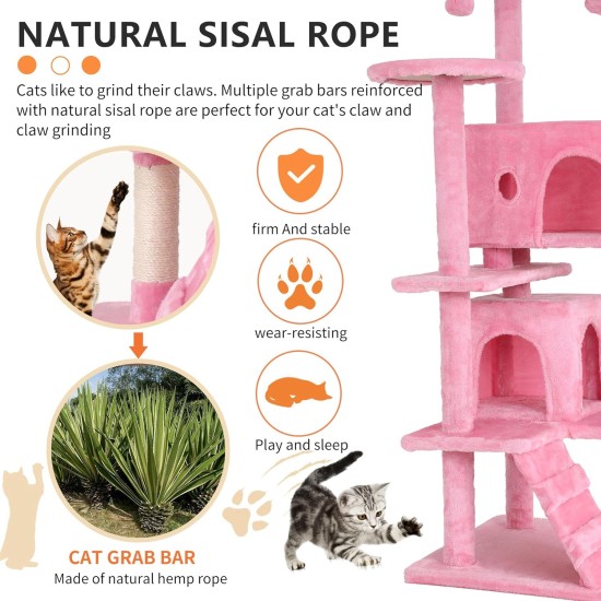Cat Scratching Post Activity Scratching Posts Cat Tower Height 139cm Play Tower for Cats with 2 Caves, 3 Platforms, 2 Sisal Balls, Climbing Tree, Multiple Levels, Ideal for 3-4 Cats, Pink Cat Scratching Post Activity Scratching Posts Cat Tower Height 139cm Play Tower for Cats with 2 Caves, 3 Platforms, 2 Sisal Balls, Climbing Tree, Multiple Levels, Ideal for 3-4 Cats, Pink