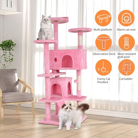 Cat Scratching Post Activity Scratching Posts Cat Tower Height 139cm Play Tower for Cats with 2 Caves, 3 Platforms, 2 Sisal Balls, Climbing Tree, Multiple Levels, Ideal for 3-4 Cats, Pink Cat Scratching Post Activity Scratching Posts Cat Tower Height 139cm Play Tower for Cats with 2 Caves, 3 Platforms, 2 Sisal Balls, Climbing Tree, Multiple Levels, Ideal for 3-4 Cats, Pink