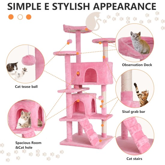 Cat Scratching Post Activity Scratching Posts Cat Tower Height 139cm Play Tower for Cats with 2 Caves, 3 Platforms, 2 Sisal Balls, Climbing Tree, Multiple Levels, Ideal for 3-4 Cats, Pink Cat Scratching Post Activity Scratching Posts Cat Tower Height 139cm Play Tower for Cats with 2 Caves, 3 Platforms, 2 Sisal Balls, Climbing Tree, Multiple Levels, Ideal for 3-4 Cats, Pink