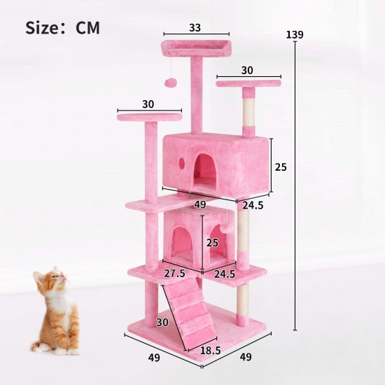 Cat Scratching Post Activity Scratching Posts Cat Tower Height 139cm Play Tower for Cats with 2 Caves, 3 Platforms, 2 Sisal Balls, Climbing Tree, Multiple Levels, Ideal for 3-4 Cats, Pink Cat Scratching Post Activity Scratching Posts Cat Tower Height 139cm Play Tower for Cats with 2 Caves, 3 Platforms, 2 Sisal Balls, Climbing Tree, Multiple Levels, Ideal for 3-4 Cats, Pink