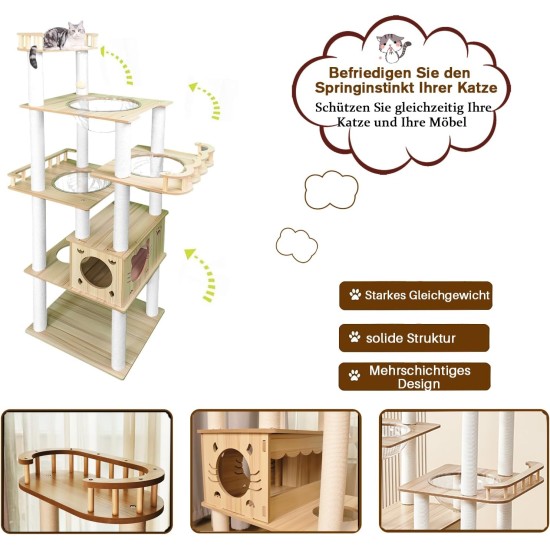 Cat Tower Wooden Large Stationary Stylish Large Cat Slim Multiple Cats with Viewing Deck Playground Adult Cats Height 180cm Sturdy Cat Tower Medium Size Cat Tower Wooden Large Stationary Stylish Large Cat Slim Multiple Cats with Viewing Deck Playground Adult Cats Height 180cm Sturdy Cat Tower Medium Size