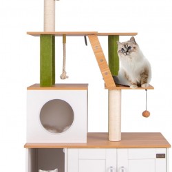 FANTASK 175 cm Cat Scratching Post with Cat Cabinet, Cat Tree with Scratching Board & Entrance & Play Ball & Ladder & Artificial Plant, Cat House Cat Scratching Post Large with Cave, Cat Furniture FANTASK 175 cm Cat Scratching Post with Cat Cabinet, Cat Tree with Scratching Board & Entrance & Play Ball & Ladder & Artificial Plant, Cat House Cat Scratching Post Large with Cave, Cat Furniture