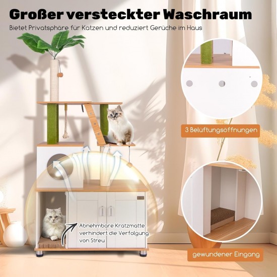 FANTASK 175 cm Cat Scratching Post with Cat Cabinet, Cat Tree with Scratching Board & Entrance & Play Ball & Ladder & Artificial Plant, Cat House Cat Scratching Post Large with Cave, Cat Furniture FANTASK 175 cm Cat Scratching Post with Cat Cabinet, Cat Tree with Scratching Board & Entrance & Play Ball & Ladder & Artificial Plant, Cat House Cat Scratching Post Large with Cave, Cat Furniture