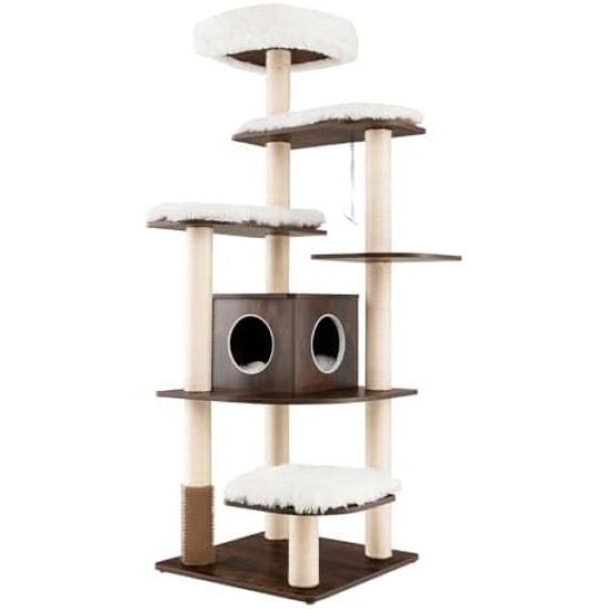 FANTASK 6 Tier Cat Scratching Post, Cat Playhouse with Cave and Mats, Activity Tree, Climbing Tree, Cat House FANTASK 6 Tier Cat Scratching Post, Cat Playhouse with Cave and Mats, Activity Tree, Climbing Tree, Cat House
