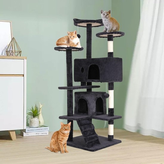 FDW Cat Scratching Tree, Height 139 cm, Play Tower for Cats with 2 Caves, 3 Platforms, 2 Sisal Balls, Climbing Tree, Multiple Levels, Ideal for 3-4 Cats, Dark Grey FDW Cat Scratching Tree, Height 139 cm, Play Tower for Cats with 2 Caves, 3 Platforms, 2 Sisal Balls, Climbing Tree, Multiple Levels, Ideal for 3-4 Cats, Dark Grey