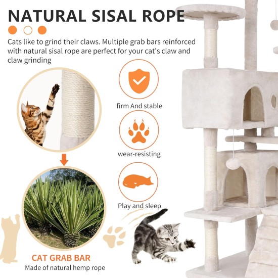 FDW Cat Scratching Tree, Height 139 cm, Play Tower for Cats with 2 Caves, 3 Platforms, 2 Sisal Balls, Climbing Tree, Multiple Levels, Ideal for 3-4 Cats, Dark Grey FDW Cat Scratching Tree, Height 139 cm, Play Tower for Cats with 2 Caves, 3 Platforms, 2 Sisal Balls, Climbing Tree, Multiple Levels, Ideal for 3-4 Cats, Dark Grey