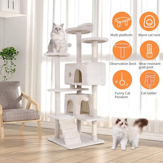 FDW Cat Scratching Tree, Height 139 cm, Play Tower for Cats with 2 Caves, 3 Platforms, 2 Sisal Balls, Climbing Tree, Multiple Levels, Ideal for 3-4 Cats, Dark Grey FDW Cat Scratching Tree, Height 139 cm, Play Tower for Cats with 2 Caves, 3 Platforms, 2 Sisal Balls, Climbing Tree, Multiple Levels, Ideal for 3-4 Cats, Dark Grey