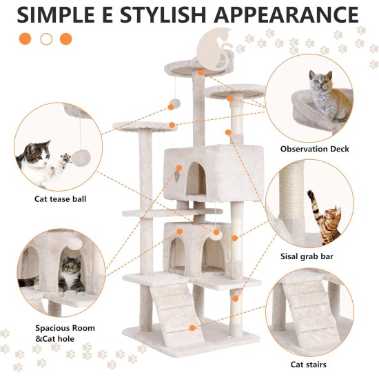 FDW Cat Scratching Tree, Height 139 cm, Play Tower for Cats with 2 Caves, 3 Platforms, 2 Sisal Balls, Climbing Tree, Multiple Levels, Ideal for 3-4 Cats, Dark Grey FDW Cat Scratching Tree, Height 139 cm, Play Tower for Cats with 2 Caves, 3 Platforms, 2 Sisal Balls, Climbing Tree, Multiple Levels, Ideal for 3-4 Cats, Dark Grey