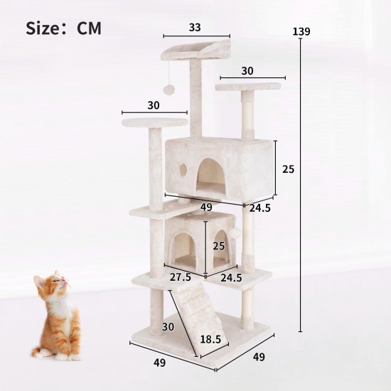 FDW Cat Scratching Tree, Height 139 cm, Play Tower for Cats with 2 Caves, 3 Platforms, 2 Sisal Balls, Climbing Tree, Multiple Levels, Ideal for 3-4 Cats, Dark Grey FDW Cat Scratching Tree, Height 139 cm, Play Tower for Cats with 2 Caves, 3 Platforms, 2 Sisal Balls, Climbing Tree, Multiple Levels, Ideal for 3-4 Cats, Dark Grey